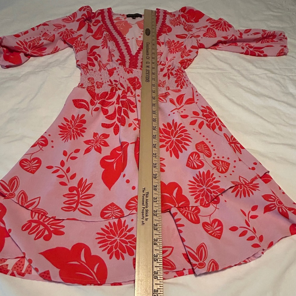 Gibson Look Floral Print Mini Dress Smocked Waist V Neck XS‎ - Picture 10 of 10
